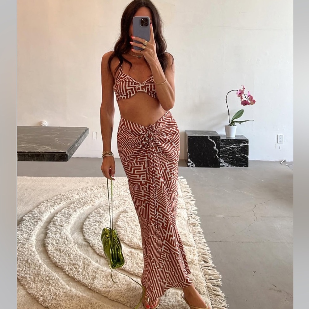 RESA Rust & White Geometric Maxi Skirt